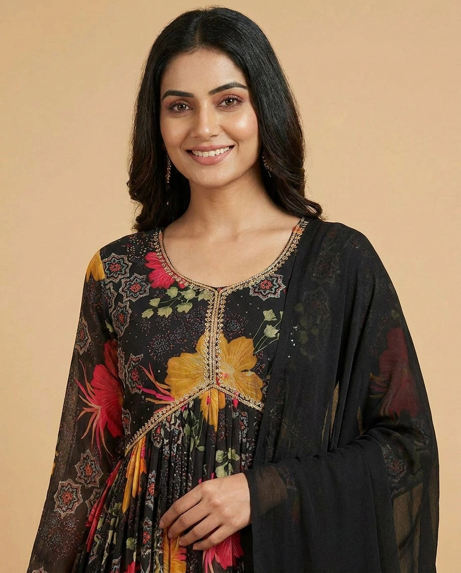 Chinon Side Slit Salwar Suit Set with Dupatta for Women view 4