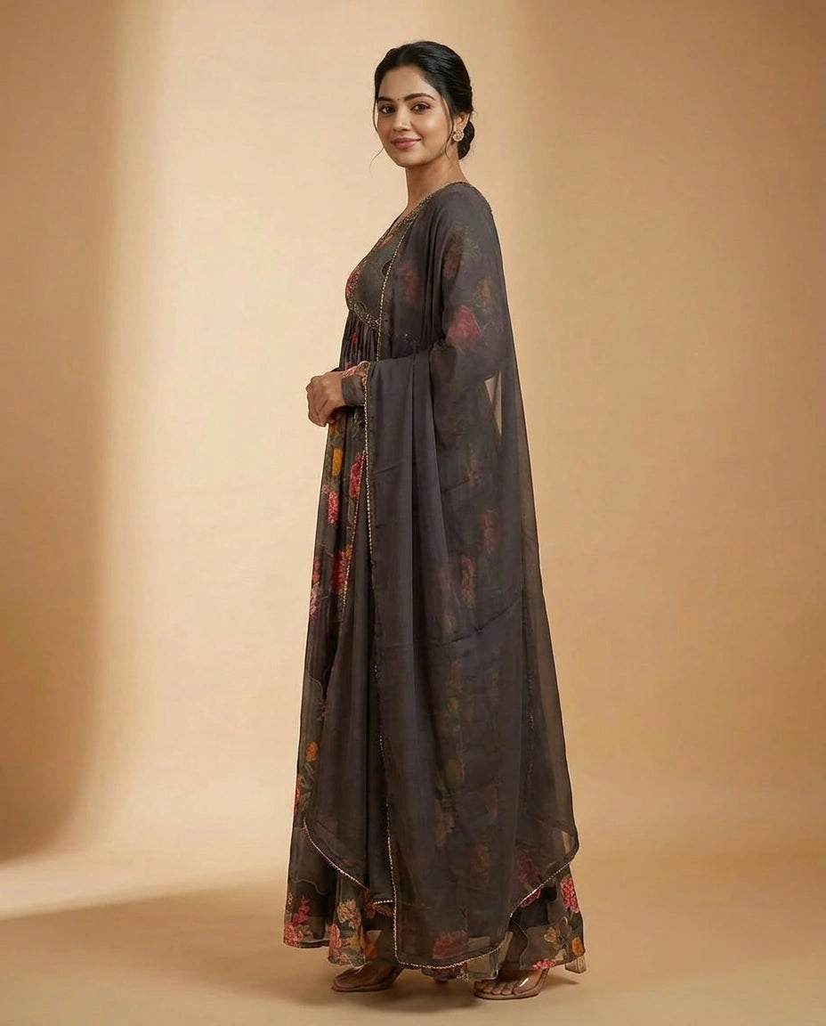 Chinon Salwar Suit Set with Side Slit and Ethnic Detail view 2