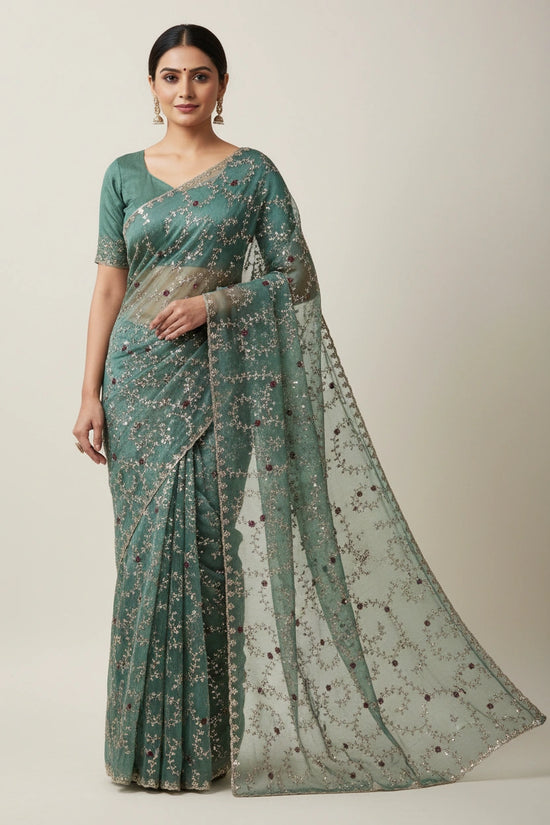Designer Tissue Saree Embroidered Saree - Mustard | Rangoli