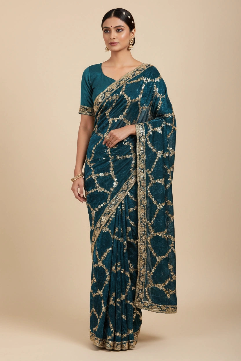 Designer Satin Embroidered Saree - Maroon | Rangoli