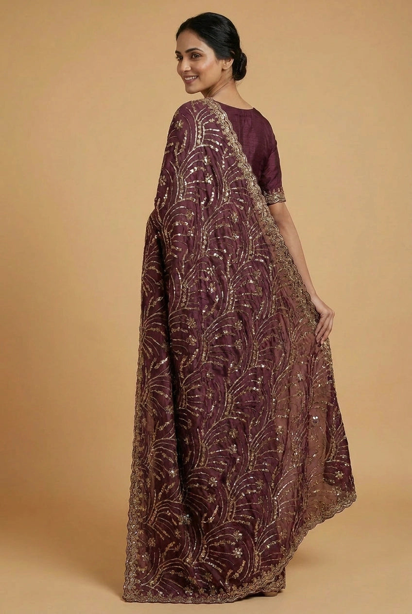 Peacock Blue Satin Embroidered Saree for Festive Events