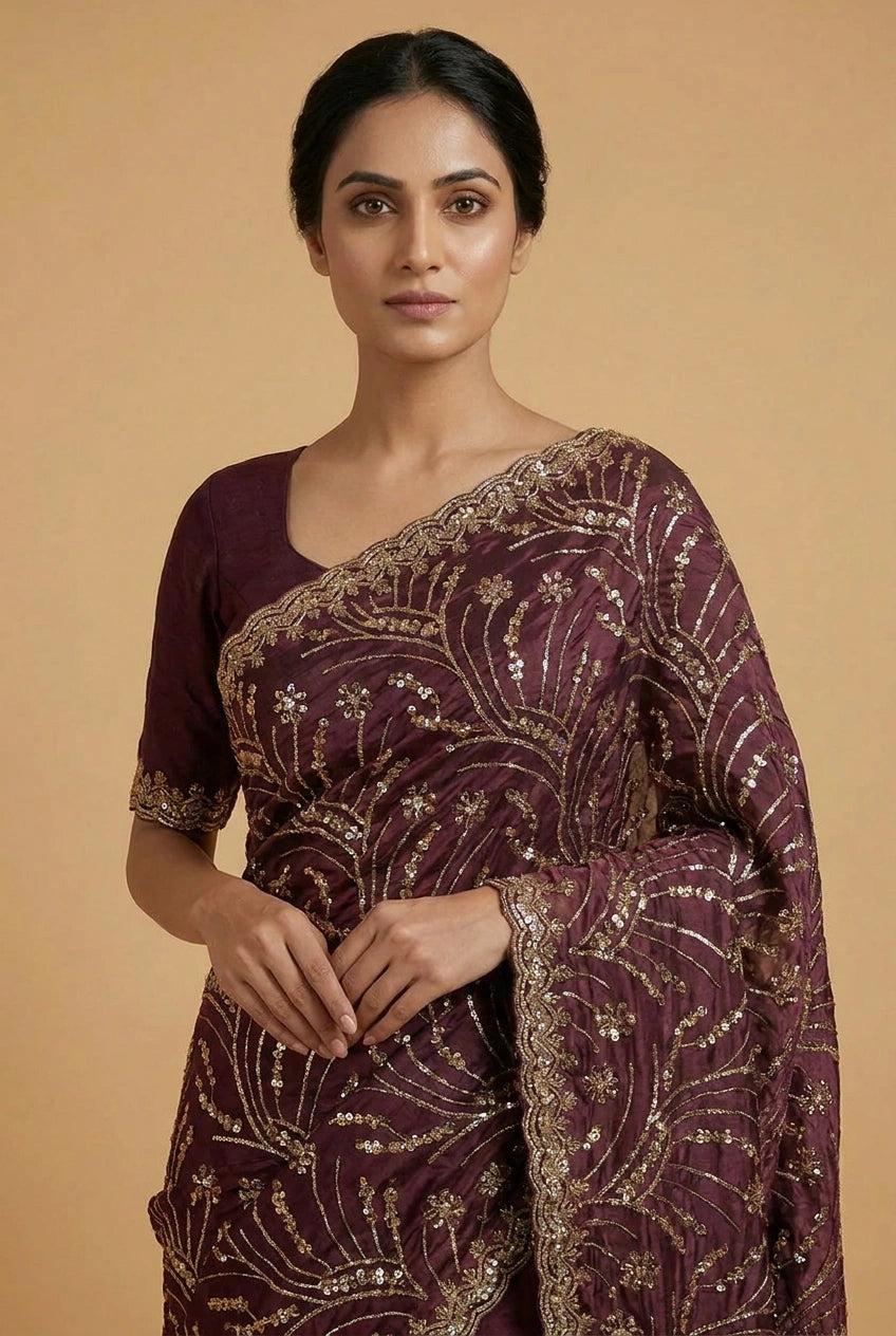 Peacock Blue Satin Embroidered Saree for Festive Events