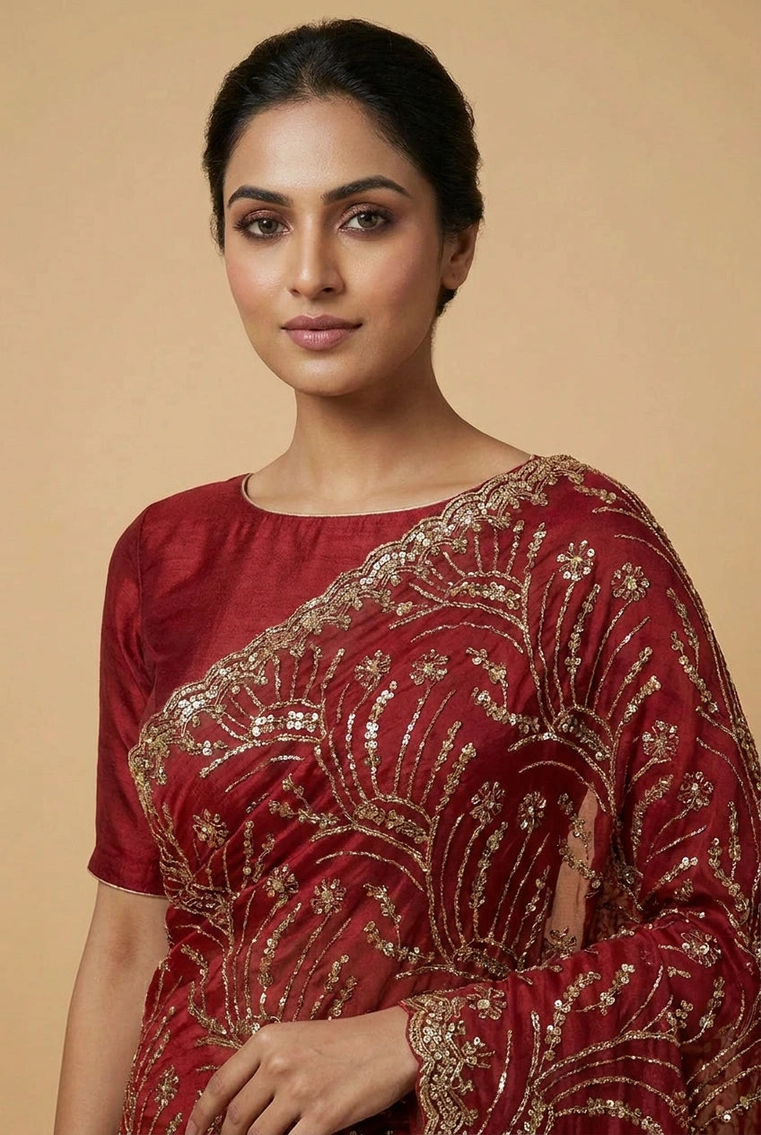 Peacock Blue Satin Embroidered Saree for Festive Events
