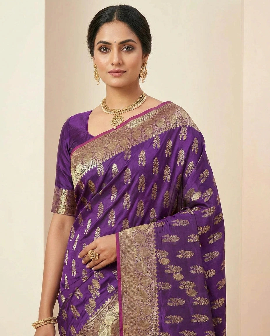 Katan Silk Banarasi Saree with Traditional Zari Brocade view 2