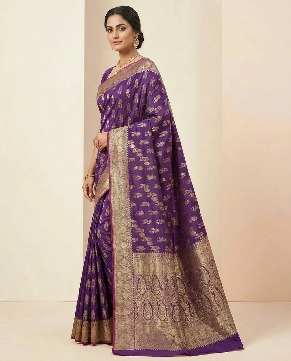 Katan Silk Banarasi Saree with Traditional Zari Brocade view 3