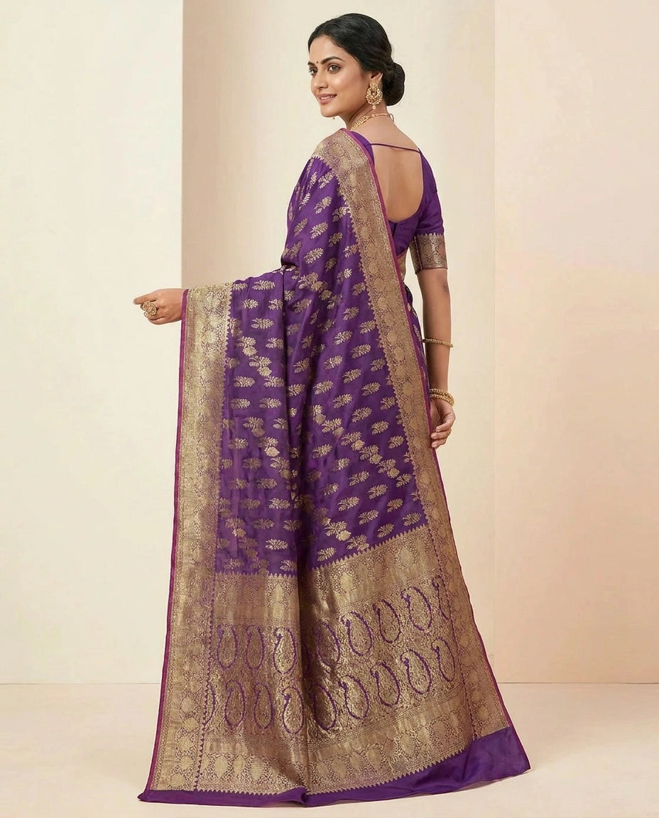Katan Silk Banarasi Saree with Traditional Zari Brocade view 4