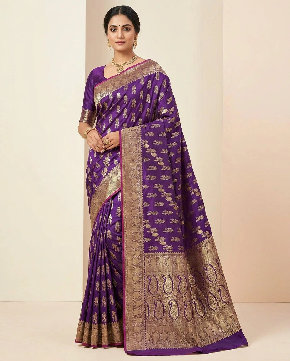 Purple Katan Silk Banarasi Saree with Traditional Zari Brocade