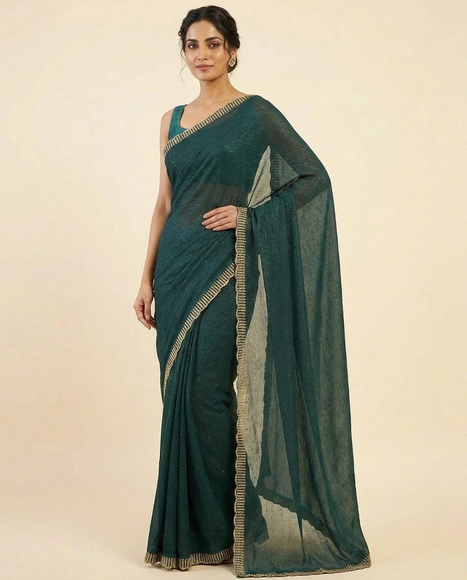 Chiffon Saree with Sequence Embroidery on Border and Pallu by Rangoli