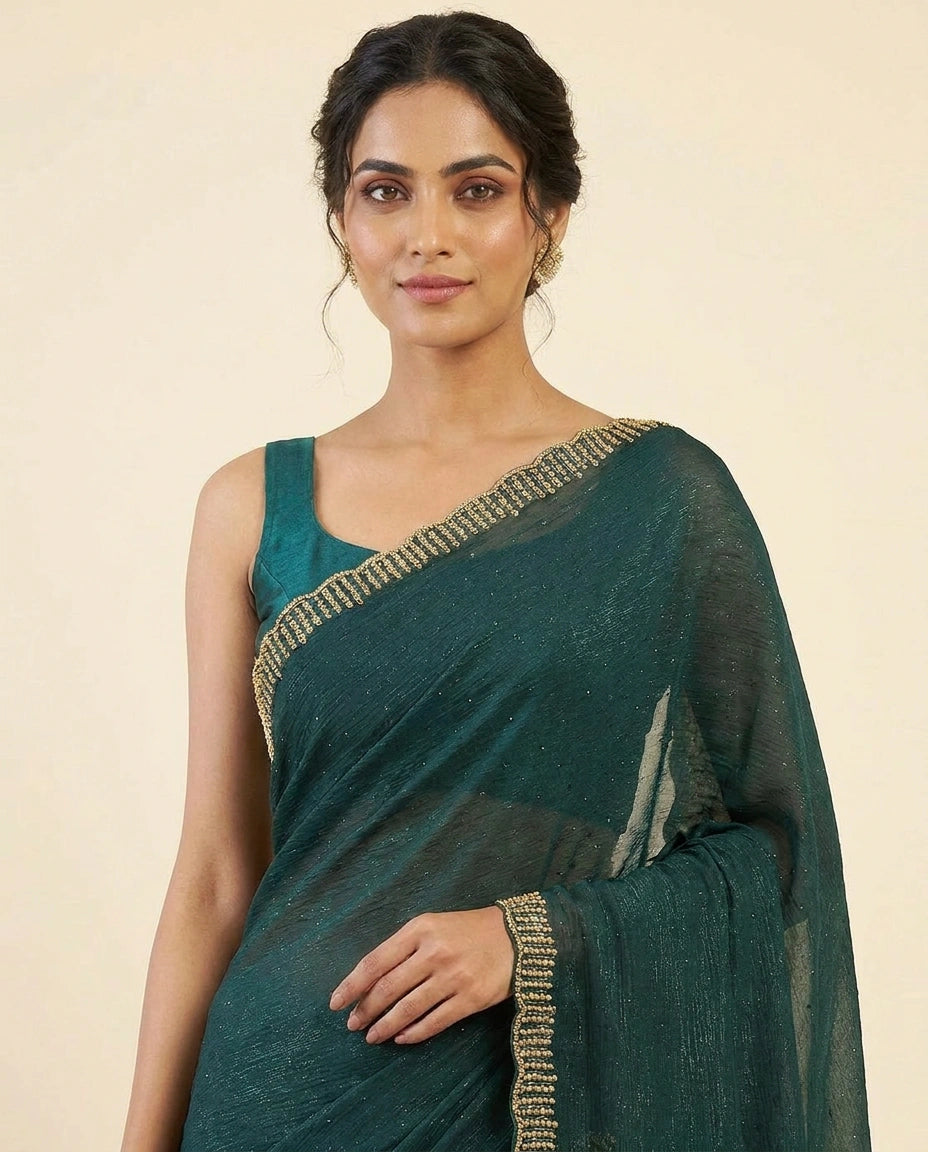 Chiffon Saree with Sequence Embroidery on Border and Pallu