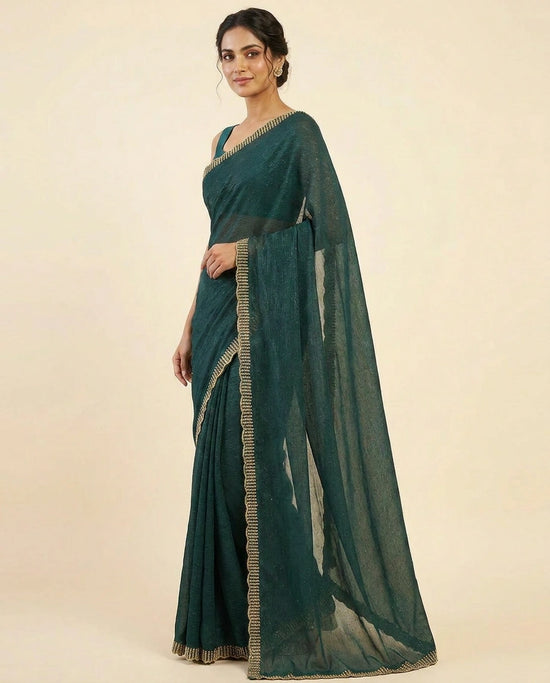 Chiffon Saree with Sequence Embroidery on Border and Pallu by Rangoli