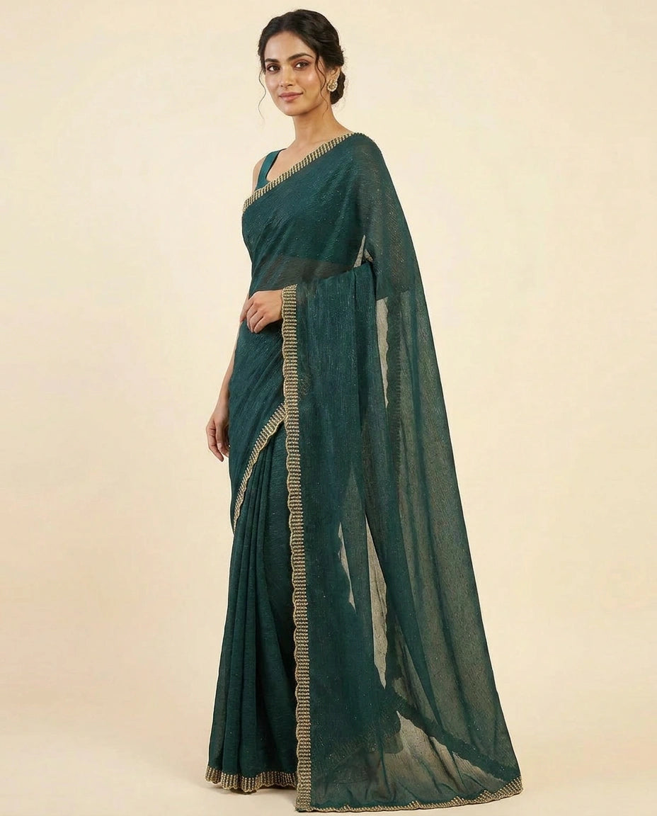 Chiffon Saree with Sequence Embroidery on Border and Pallu by Rangoli