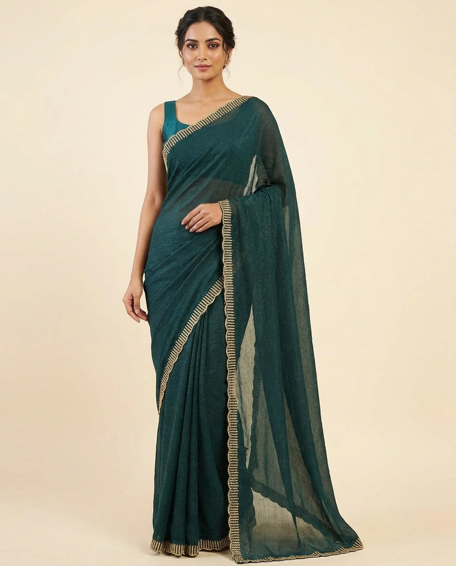 Chiffon Saree with Sequence Embroidery on Border and Pallu