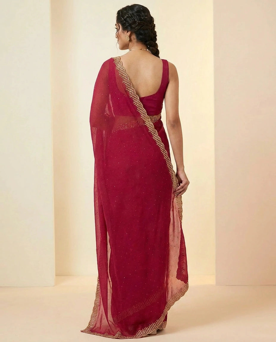 Chiffon Saree with Sequence Embroidery on Border and Pallu by Rangoli