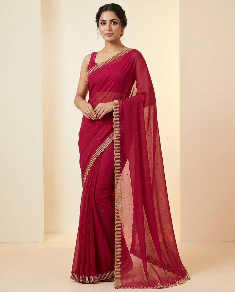 Chiffon Saree with Sequence Embroidery on Border and Pallu by Rangoli