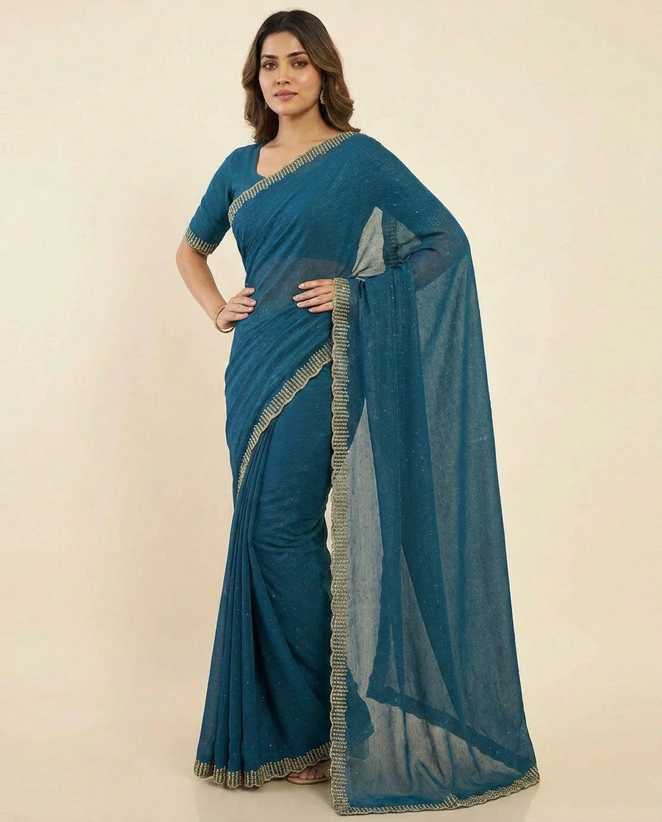 Chiffon Saree with Sequence Embroidery on Border and Pallu by Rangoli