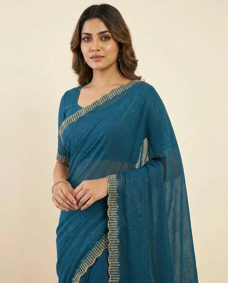 Chiffon Saree with Sequence Embroidery on Border and Pallu by Rangoli