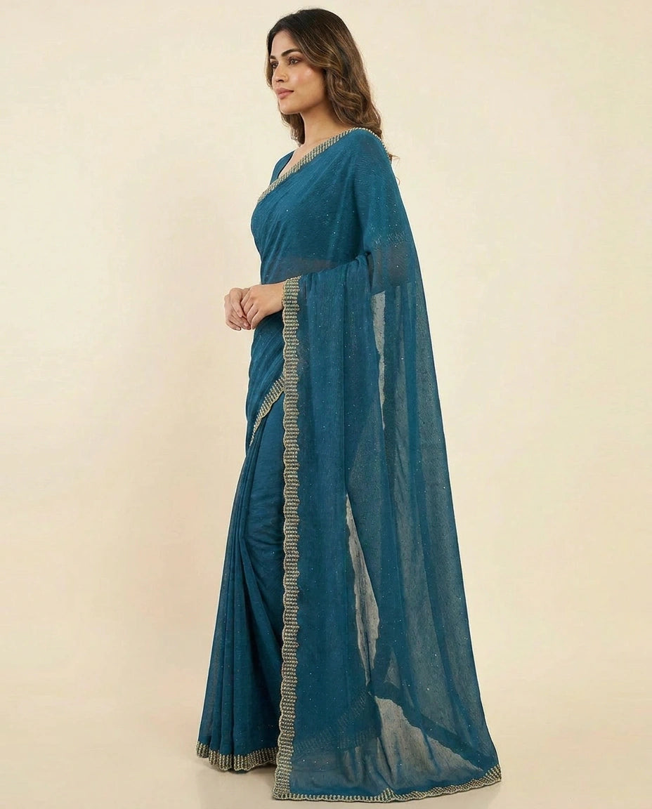 Chiffon Saree with Sequence Embroidery on Border and Pallu by Rangoli