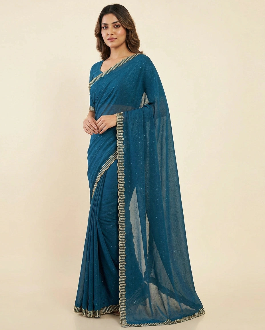 Chiffon Saree with Sequence Embroidery on Border and Pallu by Rangoli