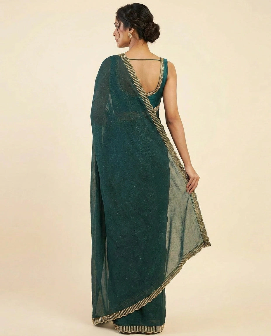 Chiffon Saree with Sequence Embroidery on Border and Pallu by Rangoli