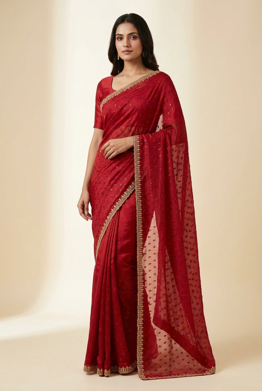 Firozi Blue Satin Embroidered Saree for Wedding Occasions
