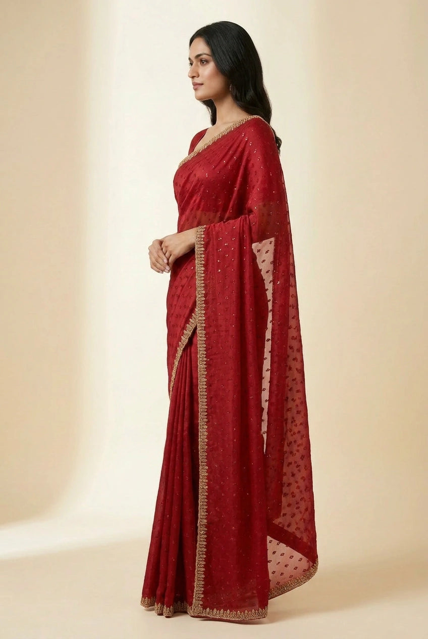 Firozi Blue Satin Embroidered Saree for Wedding Occasions
