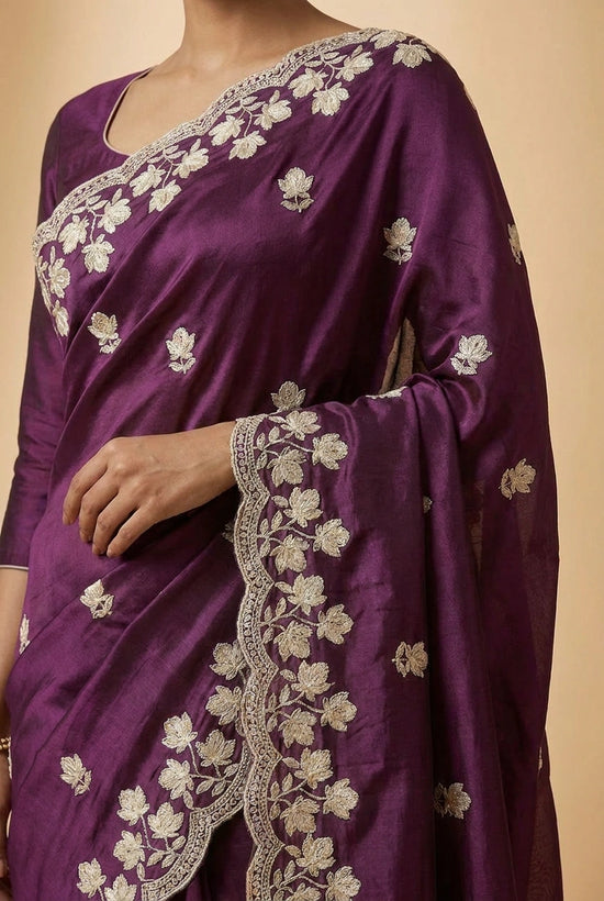 Crinkle Satin Embroidered Saree for Festive Evening