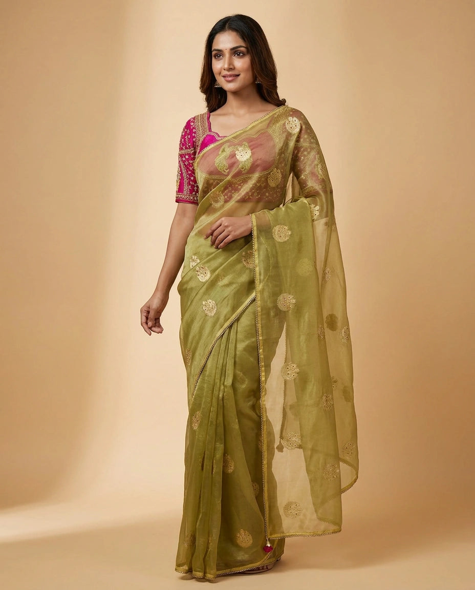 Designer Blouse with Hand-Embroidered Floral Zari Border view 5