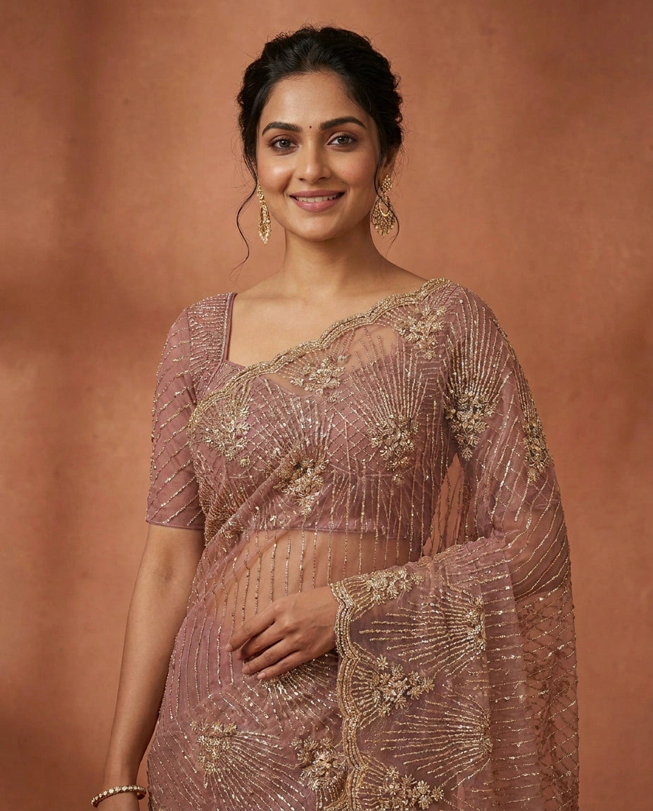 Net Embroidered Saree