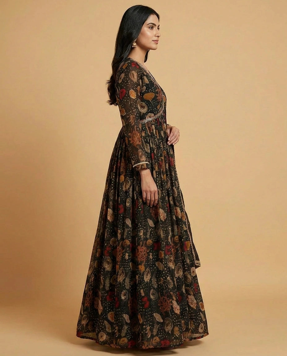 Anarkali Chinon Suit Gown with Flowy Skirt for Occasions view 2