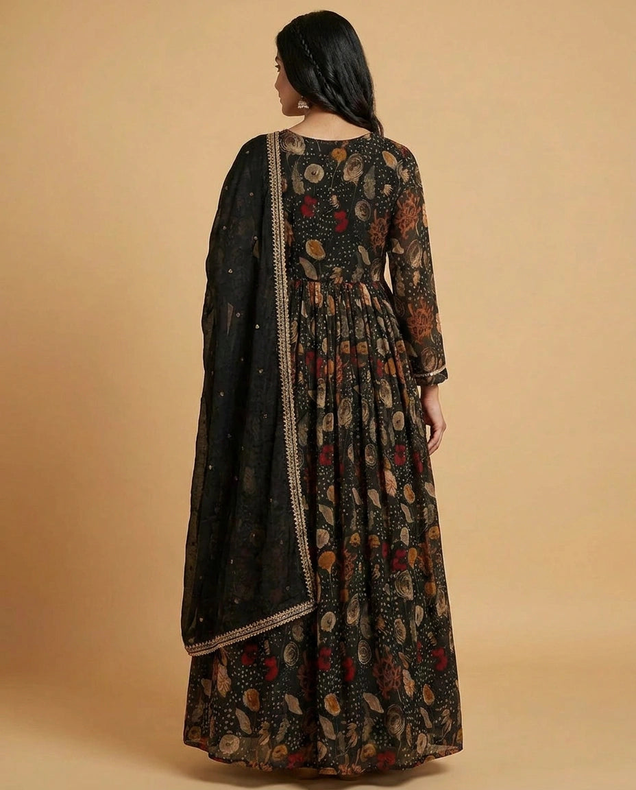 Anarkali Chinon Suit Gown with Flowy Skirt for Occasions view 3