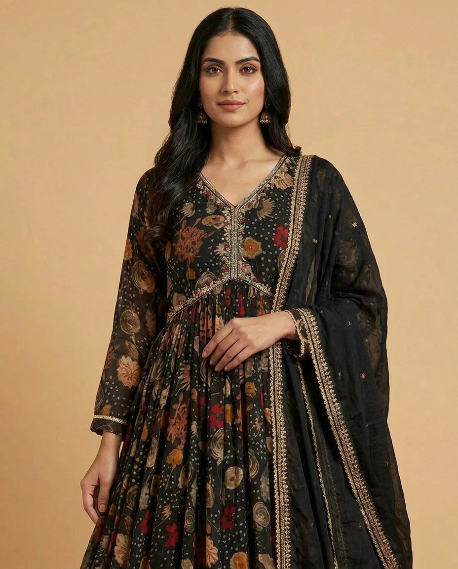 Anarkali Chinon Suit Gown with Flowy Skirt for Occasions view 4