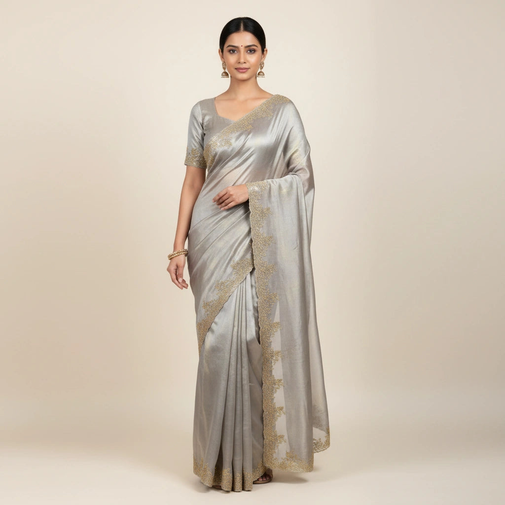 Embroidered Tissue Silk Saree with Traditional Motifs