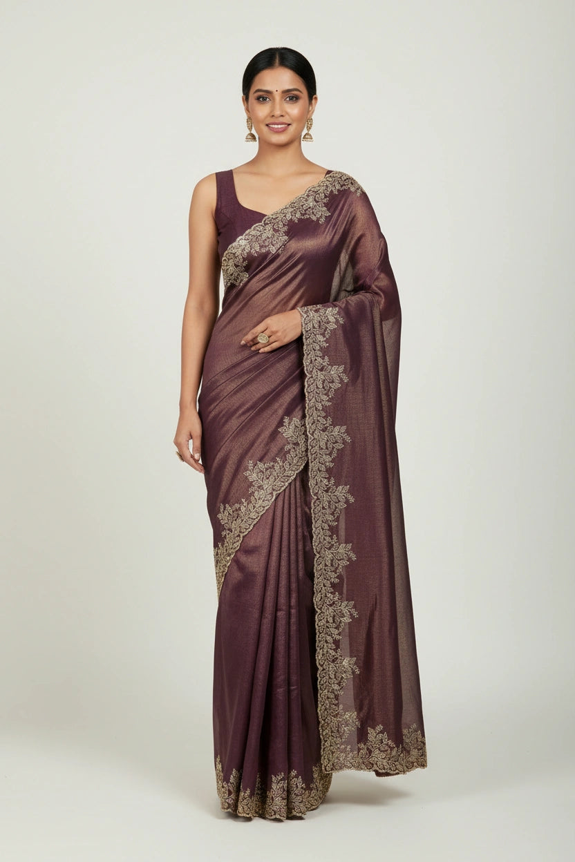 Embroidered Tissue Silk Saree with Traditional Motifs