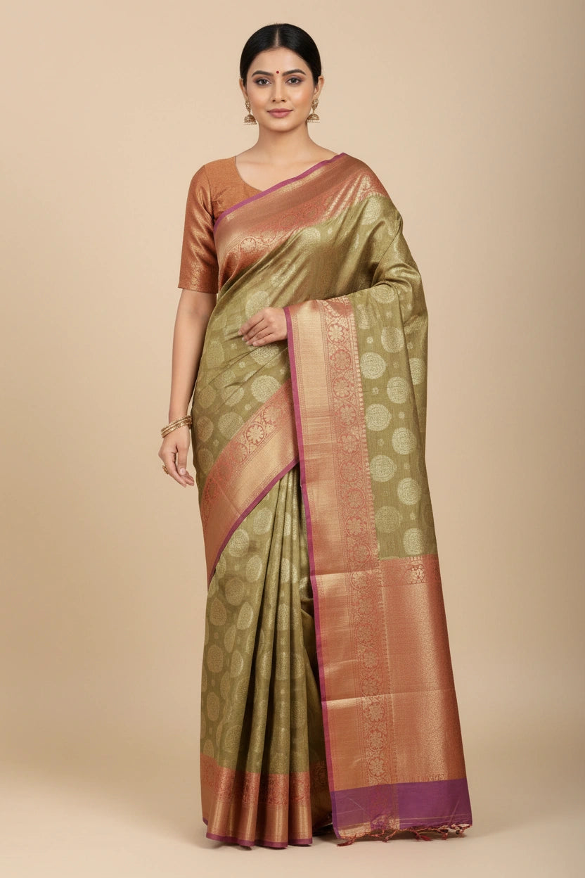 Handcrafted Kota Doria Banarasi Silk Saree - Gajari | Rangoli