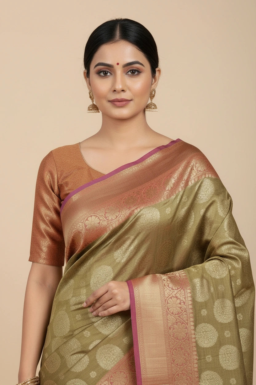 Handcrafted Kota Doria Banarasi Silk Saree - View 2 | Rangoli