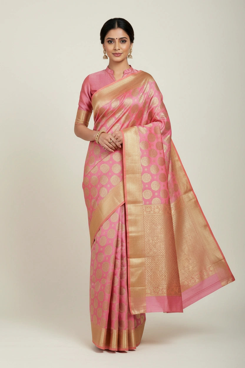Handcrafted Kota Doria Banarasi Silk Saree - View 4 | Rangoli
