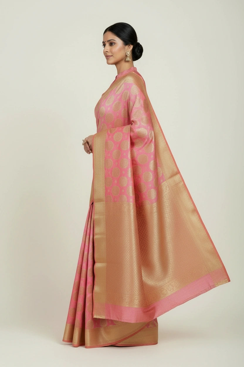 Handcrafted Kota Doria Banarasi Silk Saree - View 6 | Rangoli