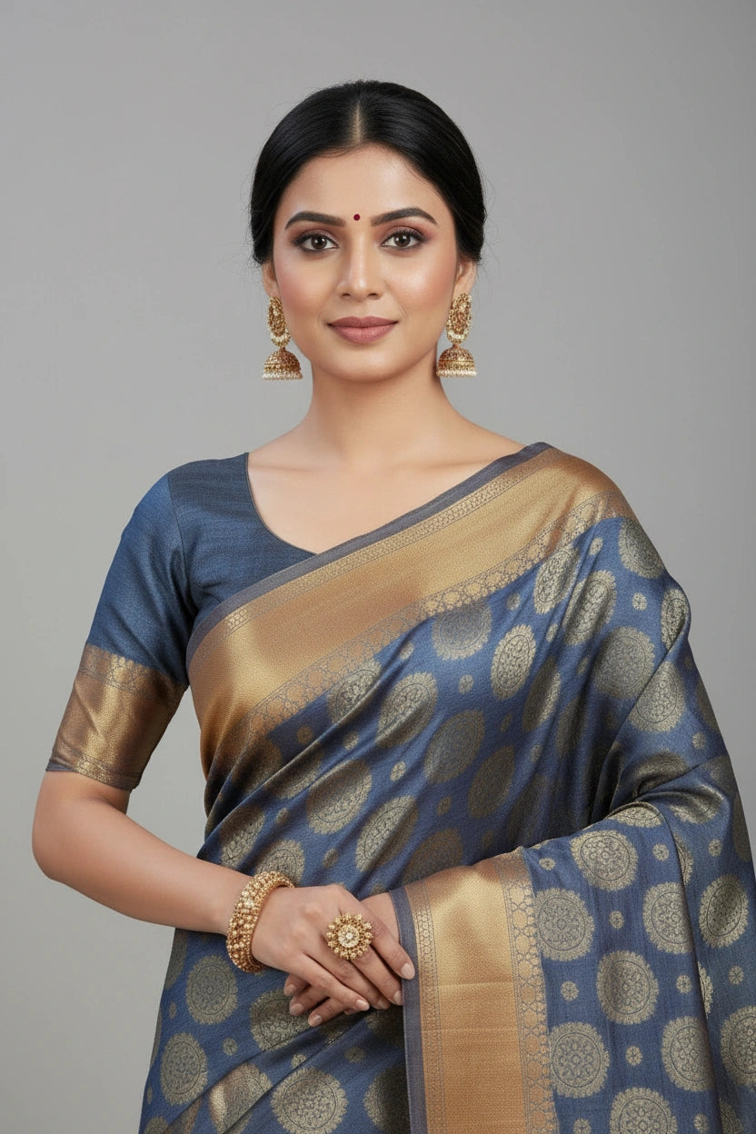 Handcrafted Kota Doria Banarasi Silk Saree - View 8 | Rangoli