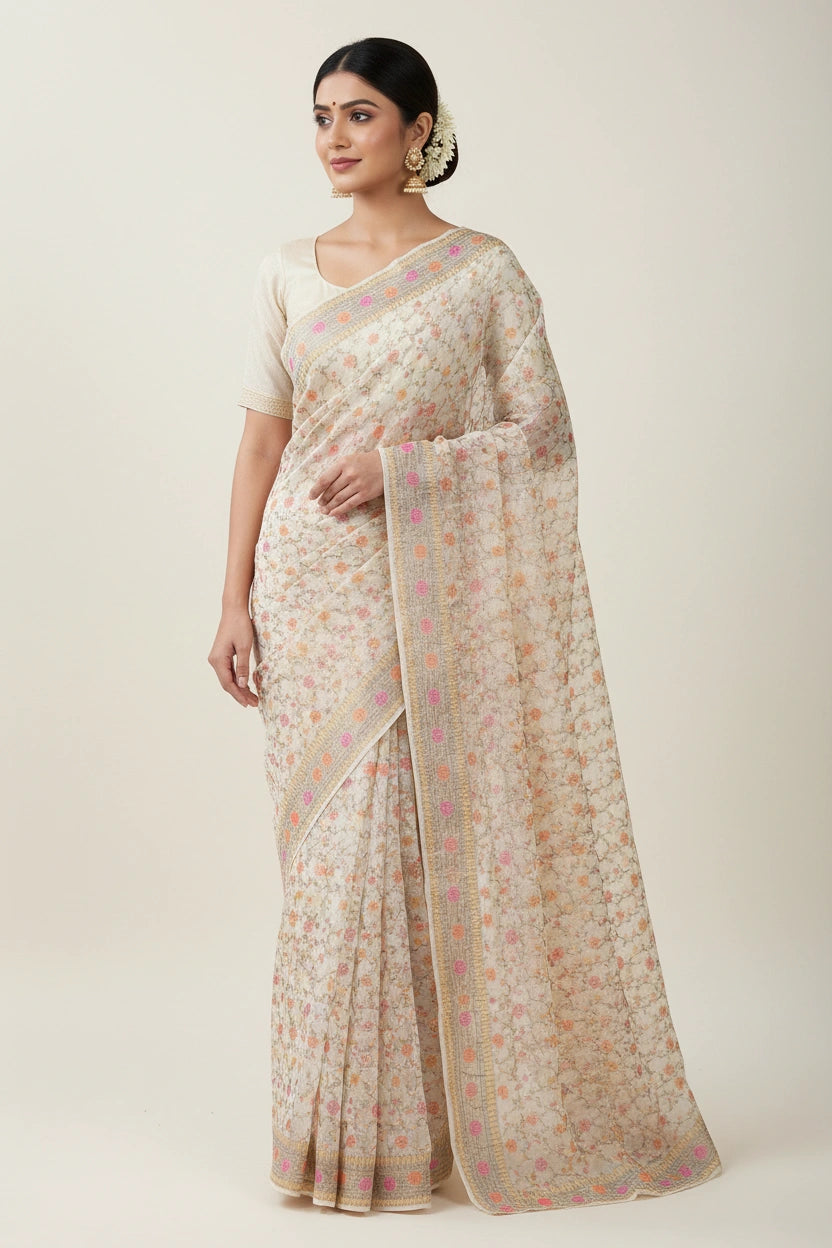 Heritage Zari Kota Doria Banarasi Saree - Rangoli Sarees