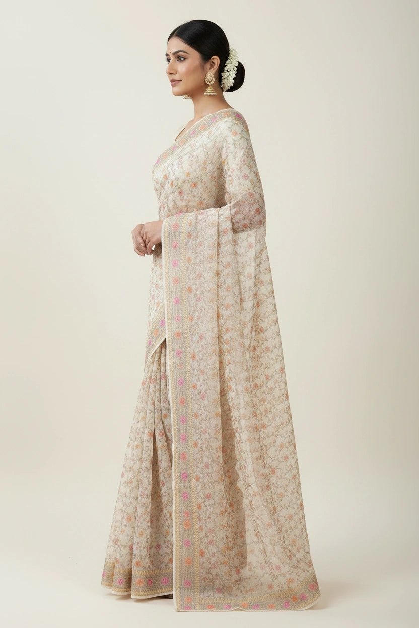 Heritage Zari Kota Doria Banarasi Saree - cotton Indian ethnic wear by Rangoli