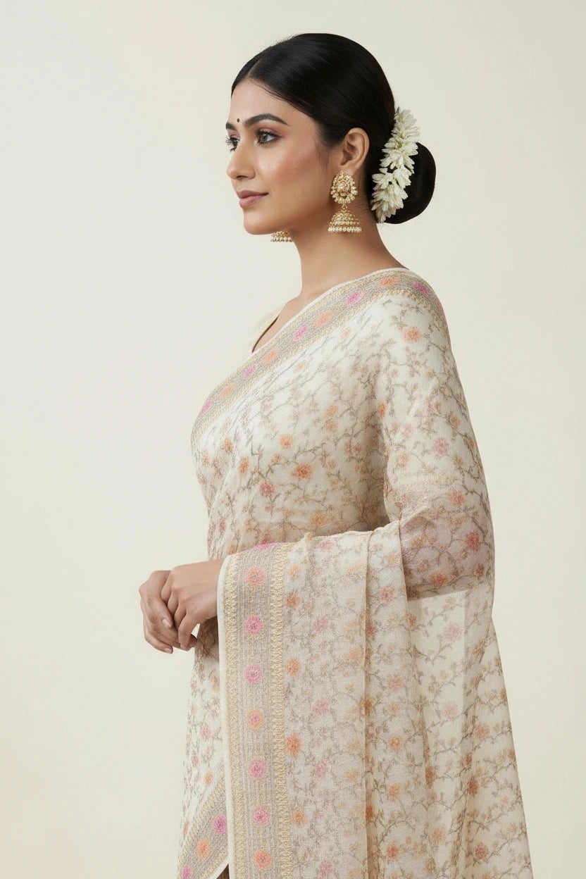 Heritage Zari Kota Doria Banarasi Saree - cotton Indian ethnic wear by Rangoli