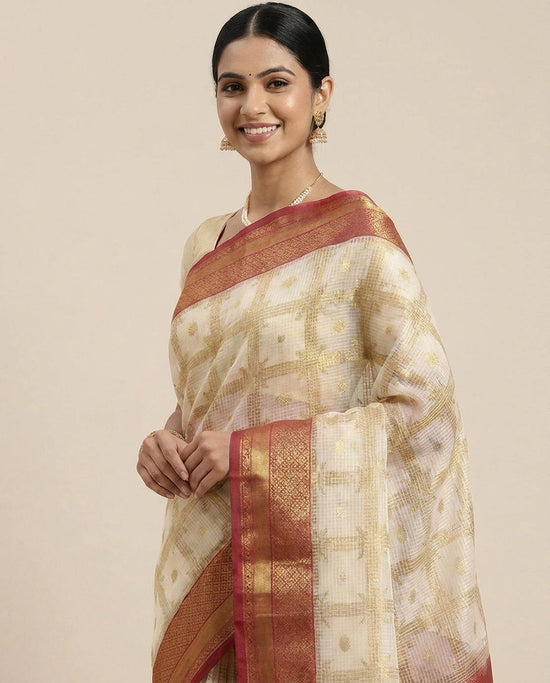 Off White Banarasi Saree - Rangoli India