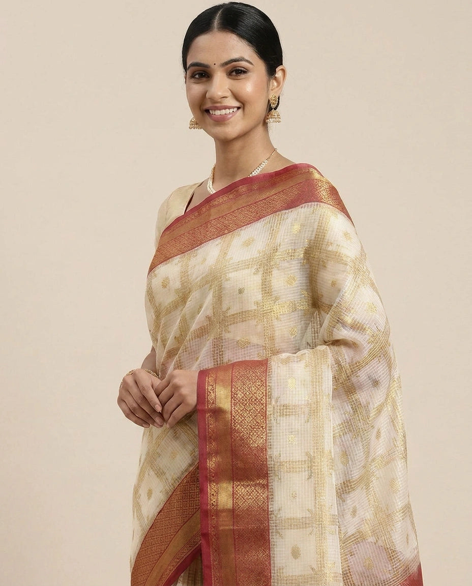 Off White Banarasi Saree - Rangoli India