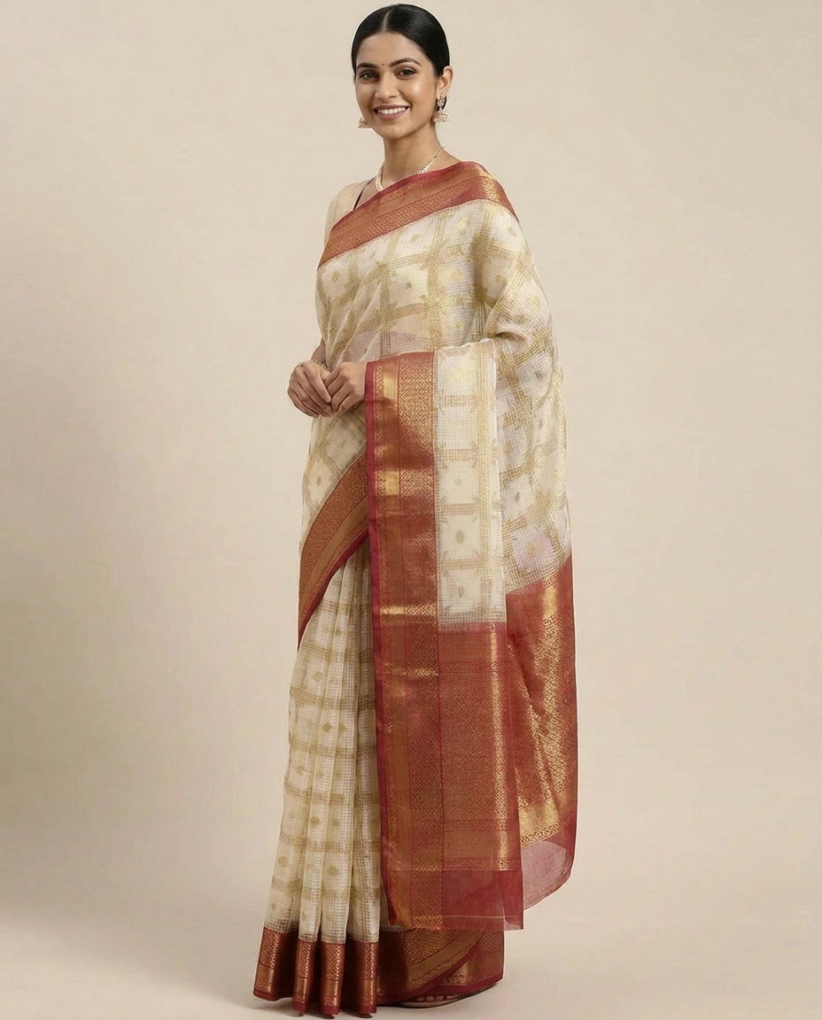 Off White Banarasi Saree - Rangoli India
