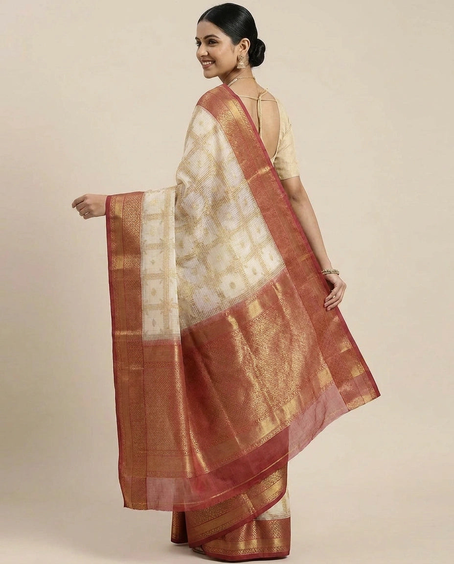 Off White Banarasi Saree - Rangoli India