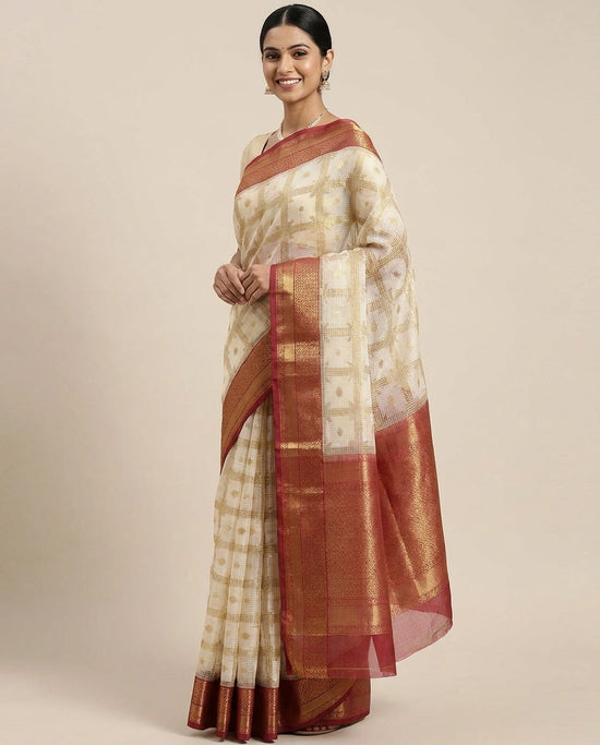 Off White Banarasi Saree - Rangoli India