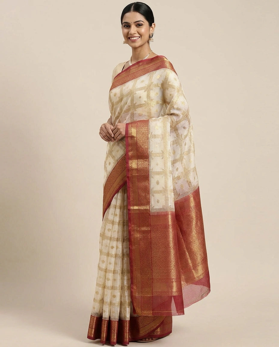Off White Banarasi Saree - Rangoli India
