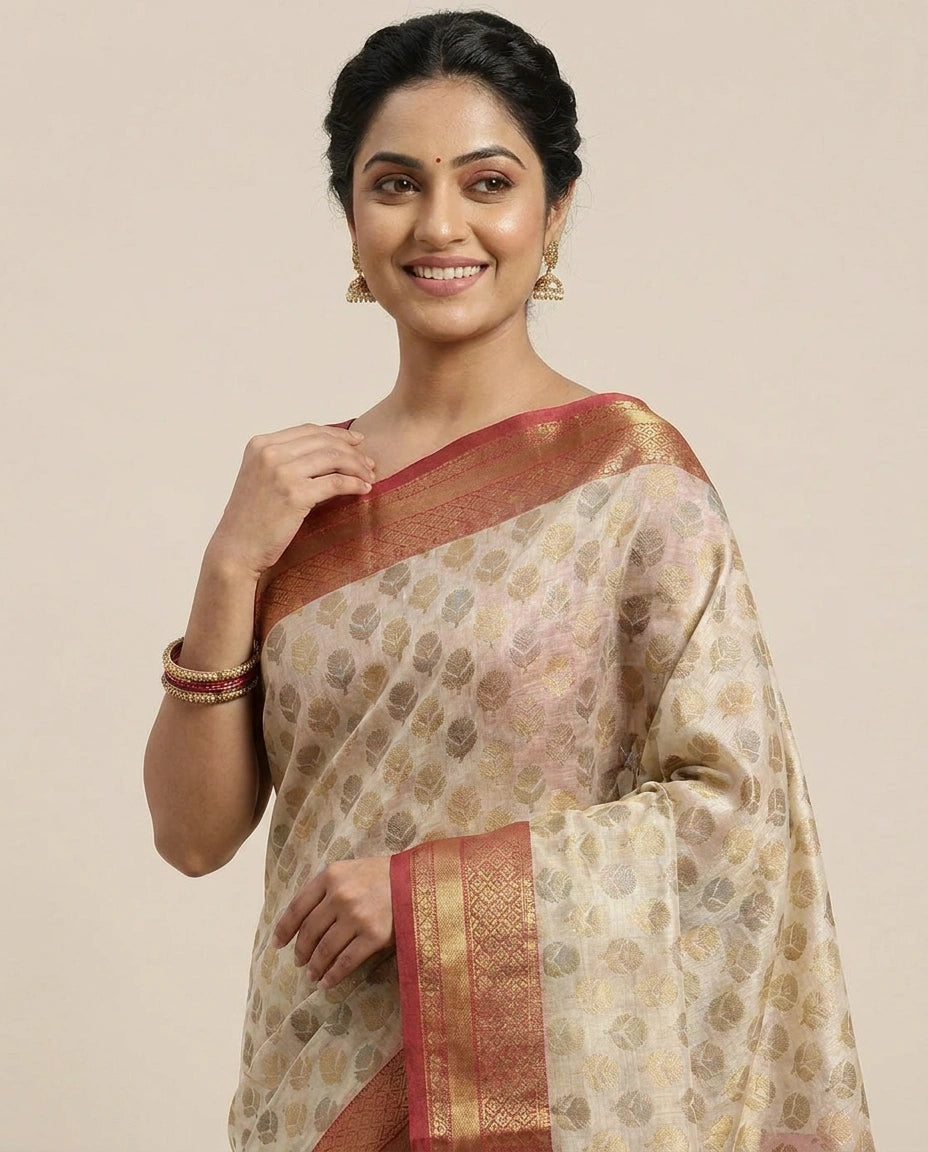 Off White Banarasi Saree in Kota - Rangoli India