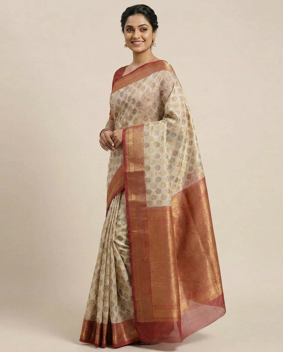 Off White Banarasi Saree in Kota - Rangoli India