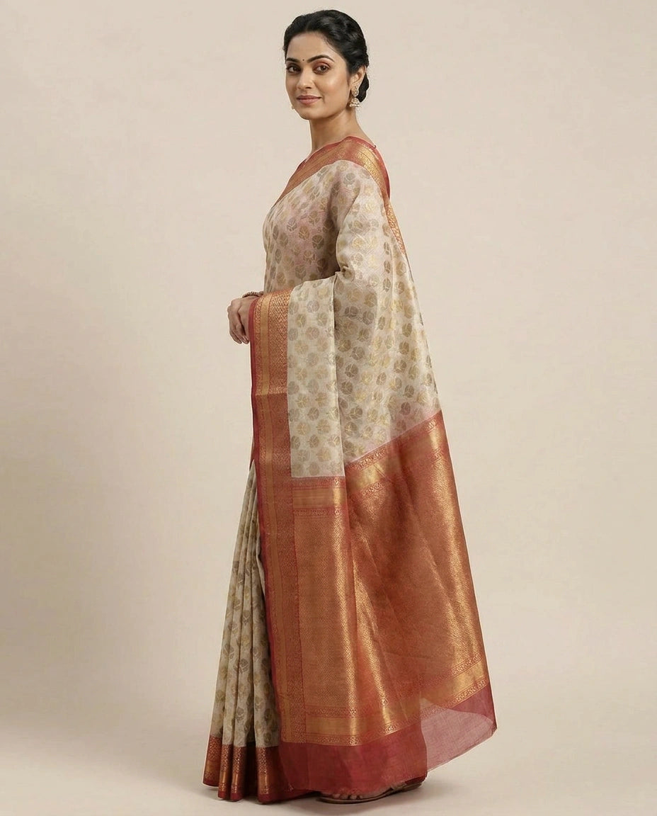 Off White Banarasi Saree in Kota - Rangoli India